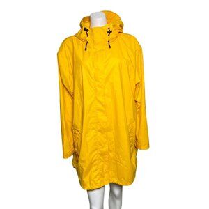 Lands End Rain Coat Womens Size 3X Hooded Vented Yellow Full Zip Jacket